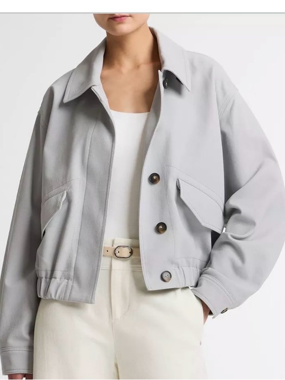 Vince Light Gray Cropped Bomber Jacket